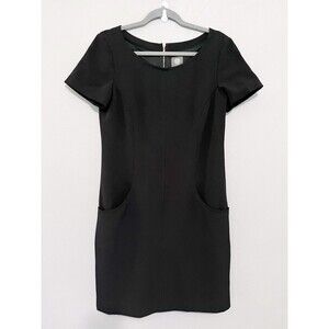 50% OFF ~Vince Camuto Sz 8 Black Fitted Work Career Dress Pockets Gold Zipper